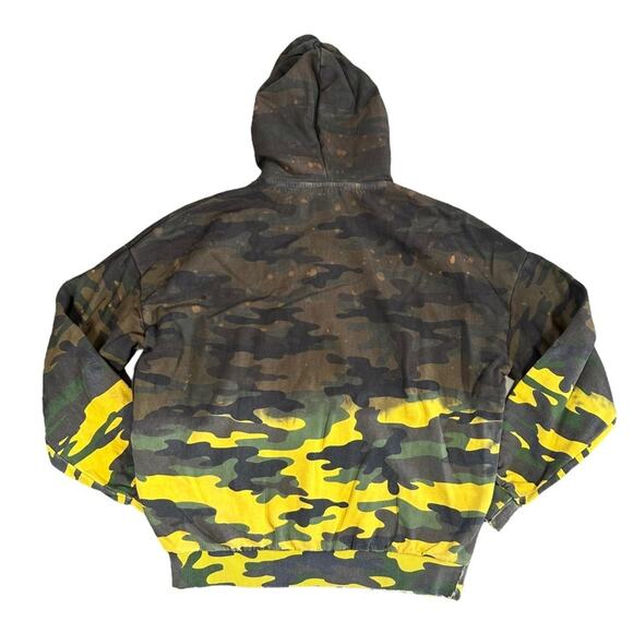 Eleven Paris Men's Acid Green Camo Distressed Hoodie Sweatshirt Size L $170 - Picture 3 of 12